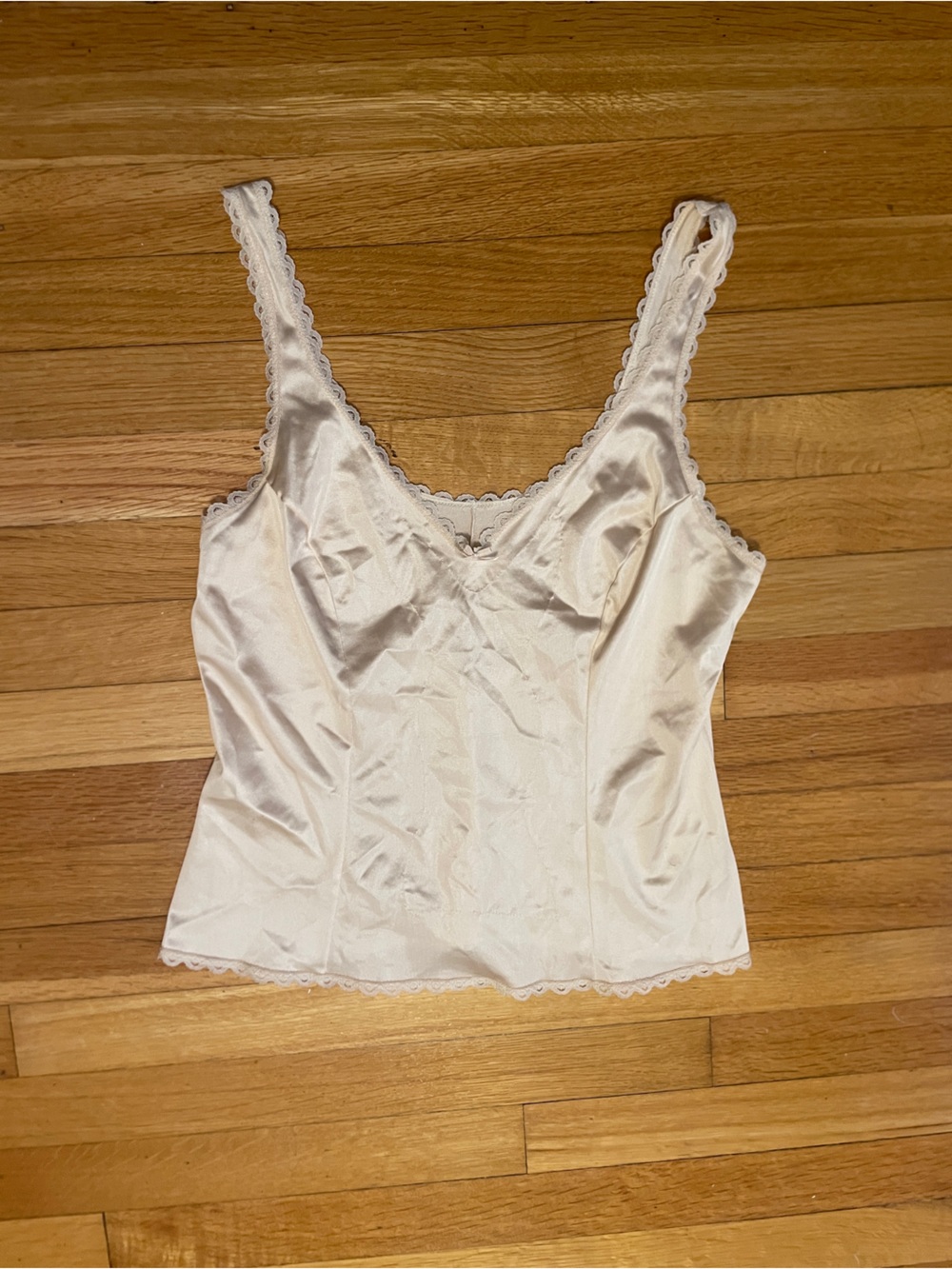 Warner's Creamy/Blush Camisole Slip Top with Lace Trim